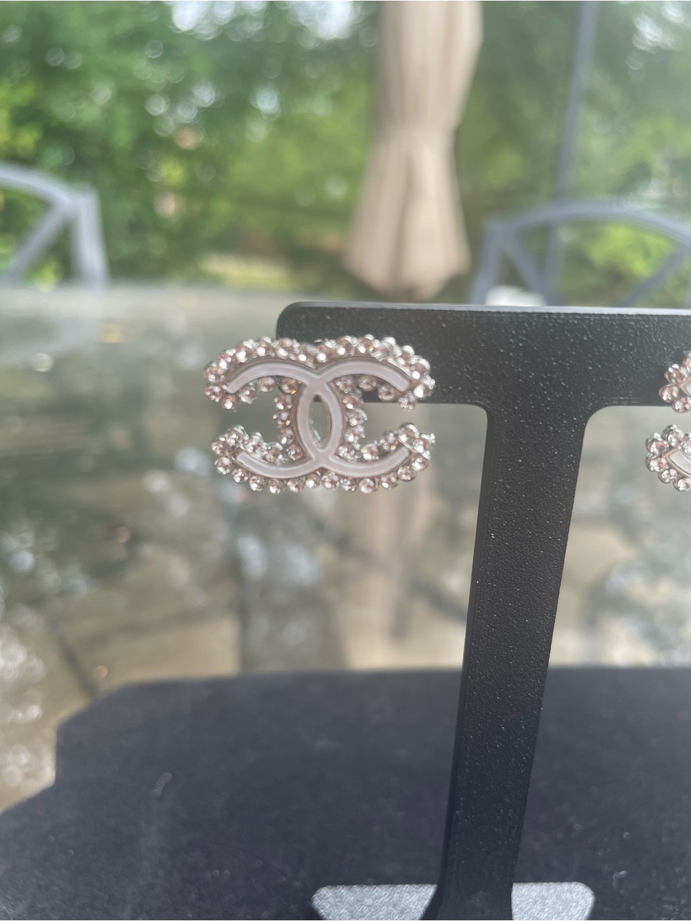 CC Logo Stud Earrings - Silver and White - Picture 5 of 6